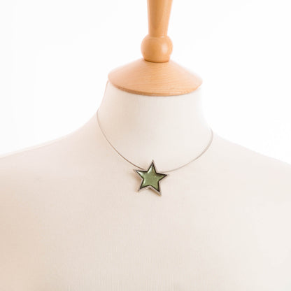 Watch this Space Pendant Necklace from the Pewter Stars Collection, Olive