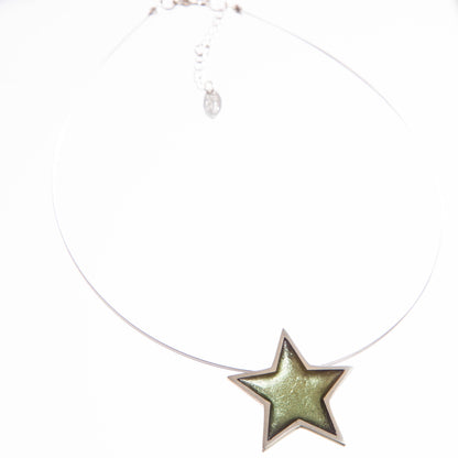 Watch this Space Pendant Necklace from the Pewter Stars Collection, Olive