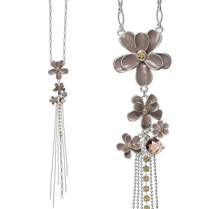 Pilgrim Essential Long Necklace, Peach/Brown/Silver