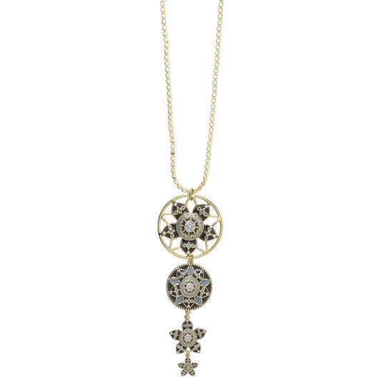 Pilgrim Legend Quad Drop Necklace, Blue/Brown/Gold.