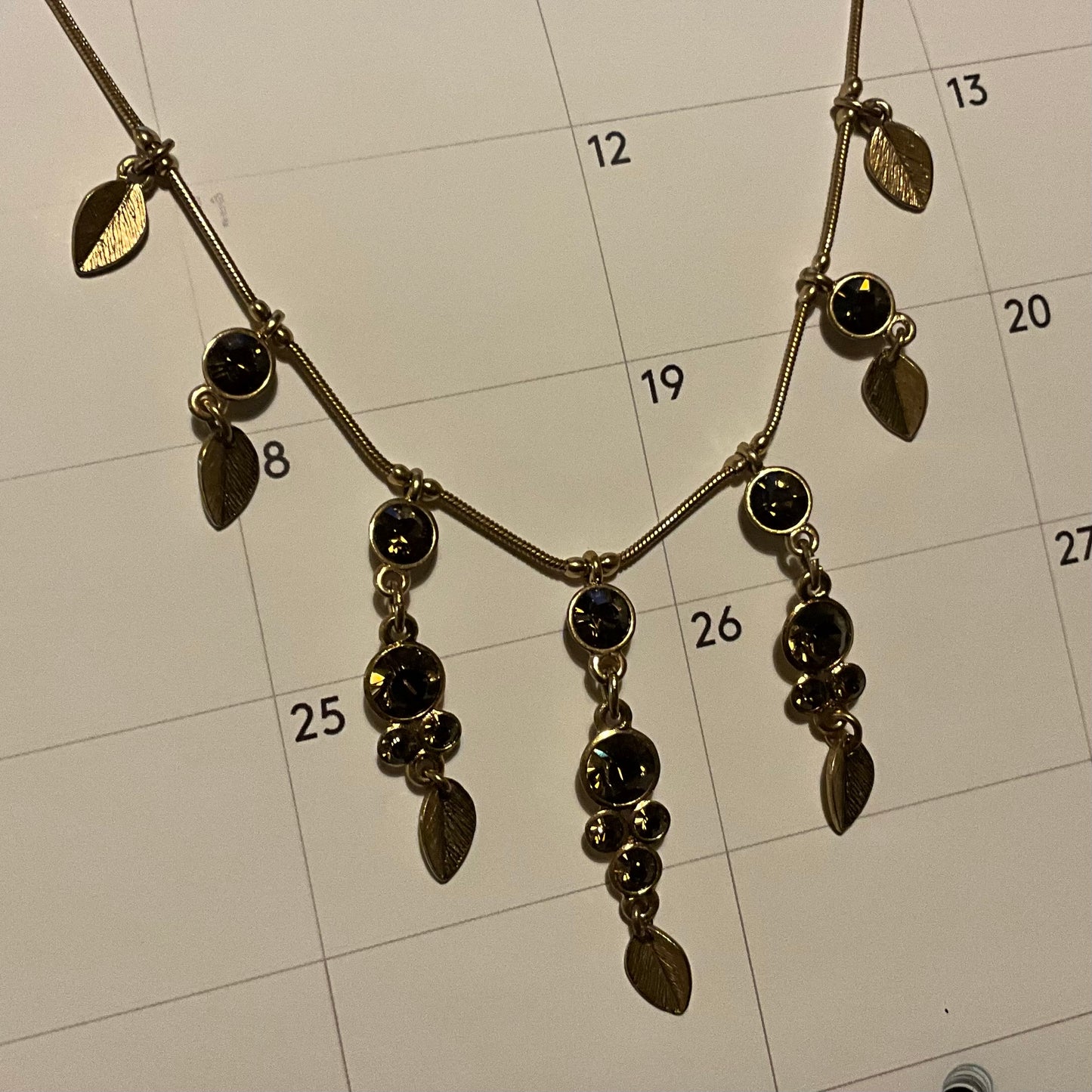 Pilgrim Little Leaves Crystal Drop Necklace, Brown/Gold