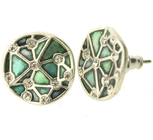 A&C Facettes Pretty Stud Earrings, Blue/Green/Silver