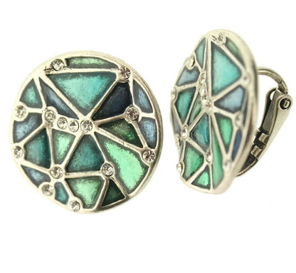 A&C Facettes Lovely Clip-On Earrings, Blue/Green/Silver