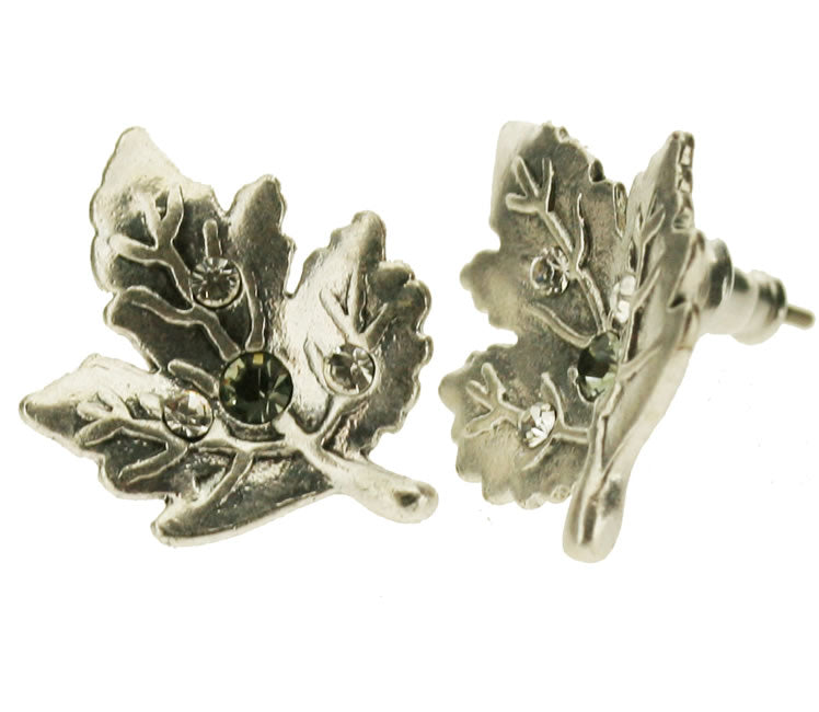 A&C Maple Leaf, Stud Earrings Crystal/Grey/Silver