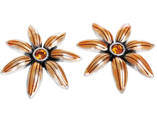 A&C Sweet Flower Large Stud Earrings, Orange/Silver