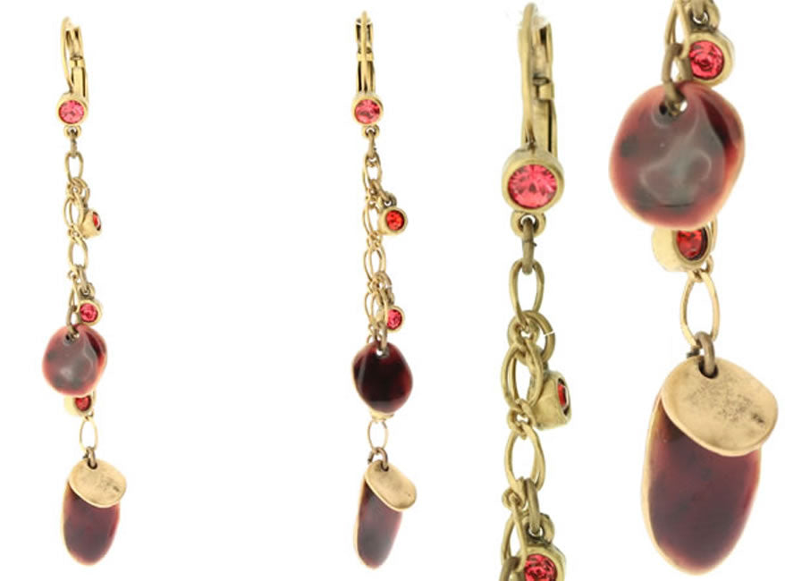 A&C Shabby Metal Long Drop earrings, Burgundy/Gold