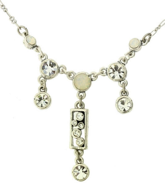 A&C Classic Party Elegant Drop Necklace, White/Crystal/Silver