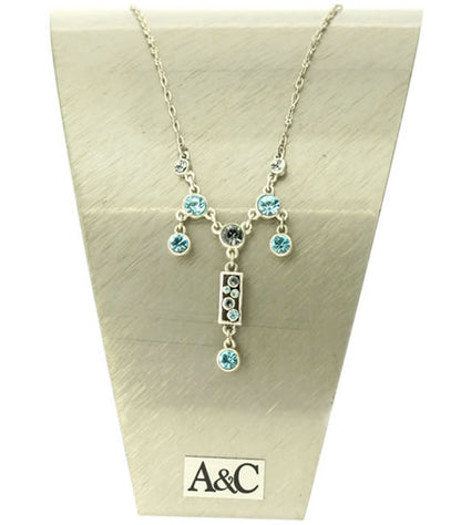 A&C Classic Party Elegant Drop Necklace, Blue/Silver