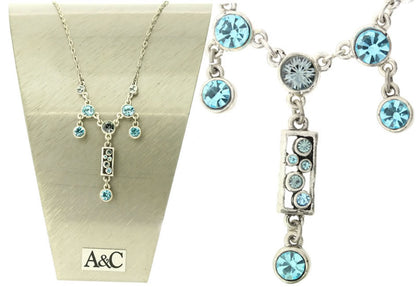 A&C Classic Party Elegant Drop Necklace, Blue/Silver