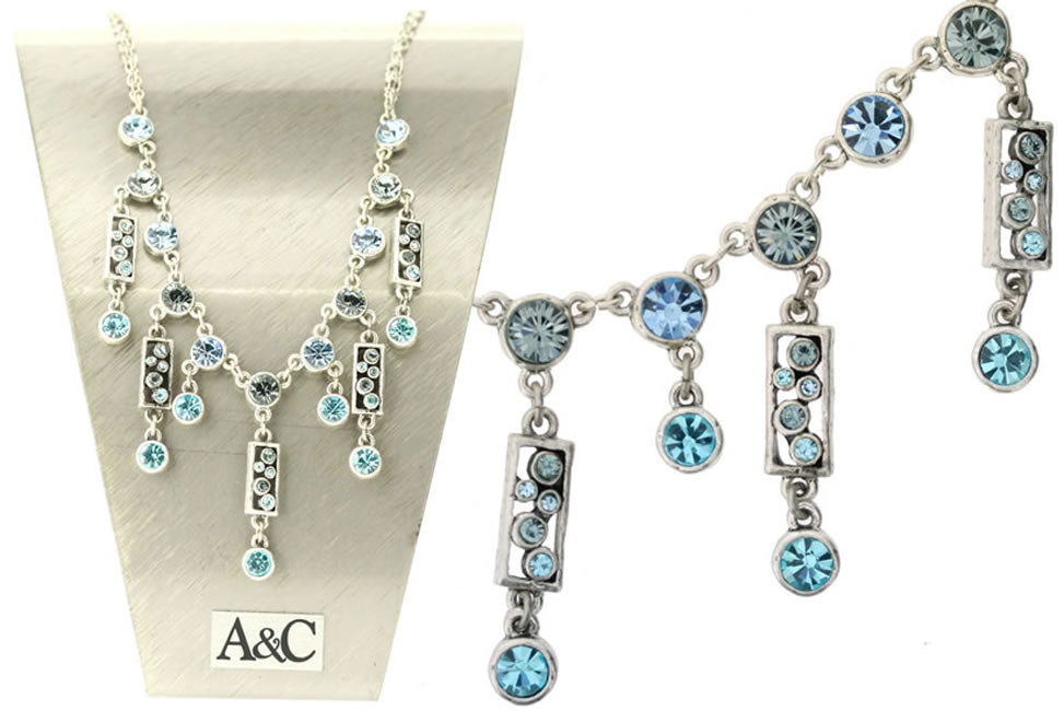 A&C Classic Party Most Elaborate Drop Necklace, Blue/Silver