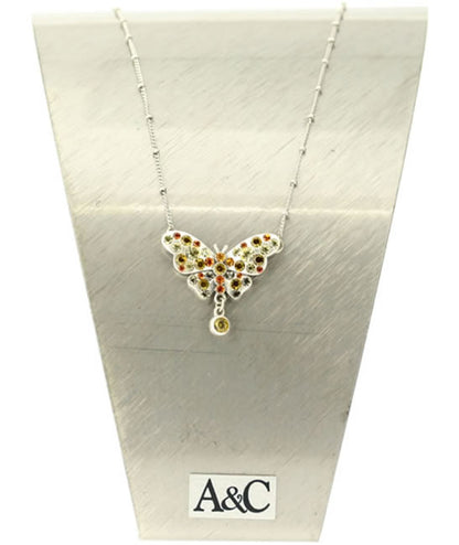A&C Classic Beauty Butterfly Pendant, Orange/Silver