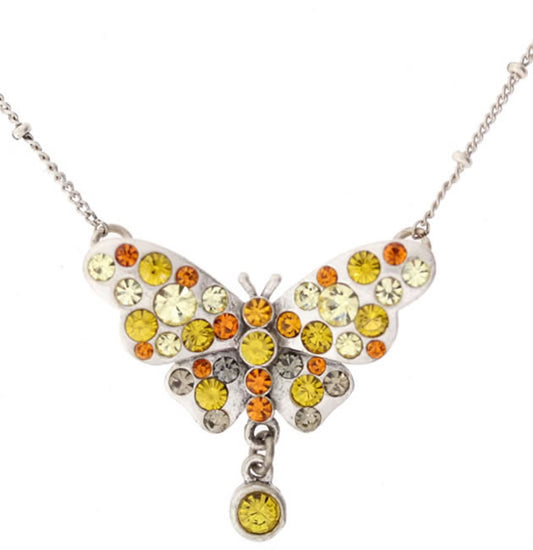 A&C Classic Beauty Butterfly Pendant, Orange/Silver