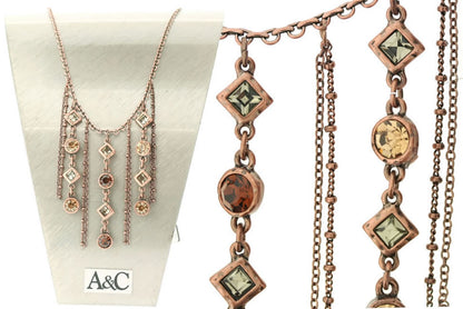 A&C Classic Square Beautiful Drop Necklace, Brown/Grey/Copper