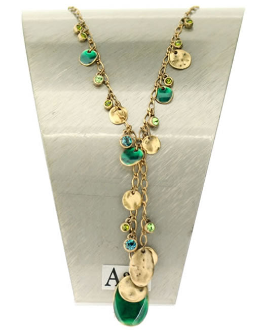 A&C Shabby Metal Beautiful Drop Necklace, Teal/Gold
