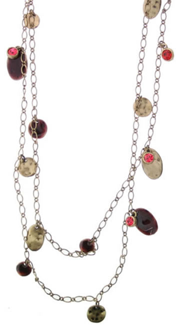 A&C Shabby Metal Beautiful Long Necklace, Burgundy/Gold
