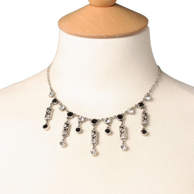 A&C Classic Party Most Elaborate Drop Necklace, Black/Crystal/Silver