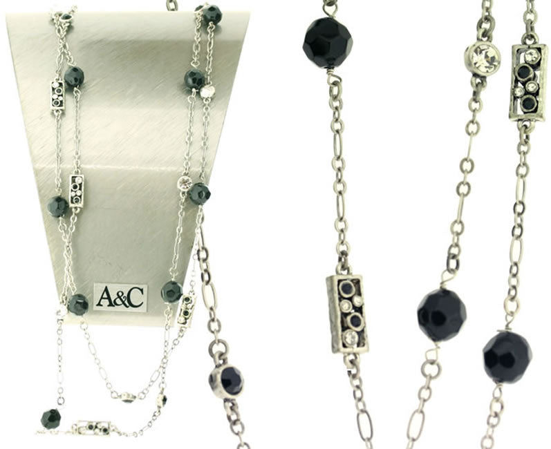 A&C Classic Party Very Long Necklace, Black/Silver