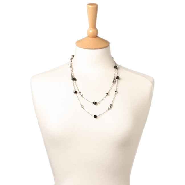 A&C Classic Party Very Long Necklace, Black/Silver