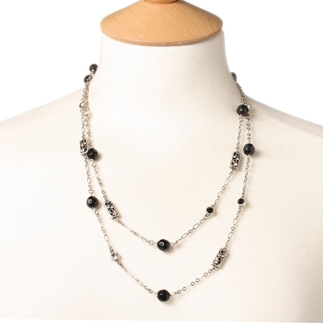 A&C Classic Party Very Long Necklace, Black/Silver