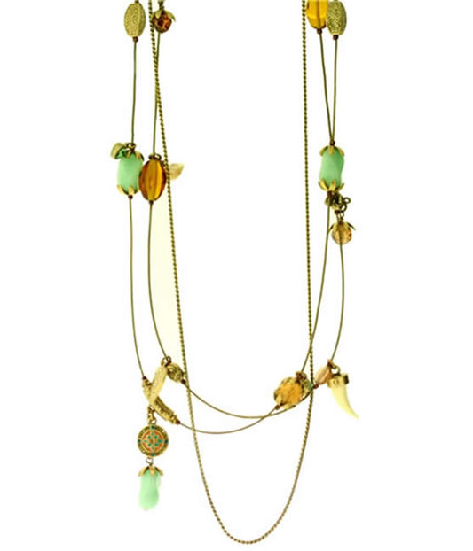 A&C Dusty Traveller Long Necklace, Blue/Brown/Gold
