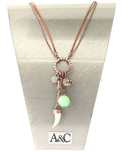A&C Zanzibar Charm Drop Necklace, Mint/Copper