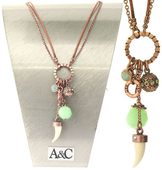 A&C Zanzibar Charm Drop Necklace, Mint/Copper