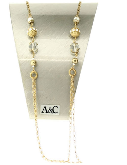 A&C Greek Godess Very Long Necklace, White/Gold