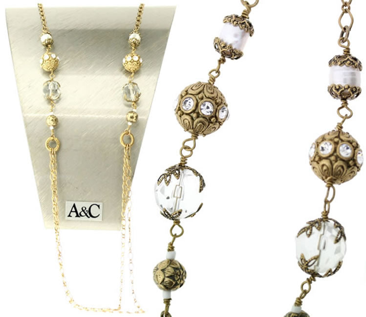 A&C Greek Godess Very Long Necklace, White/Gold