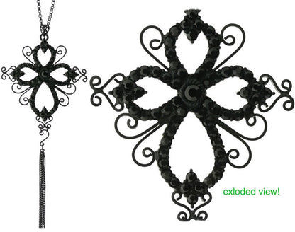 A&C Gothic Cross Very Long Necklace Matt Black