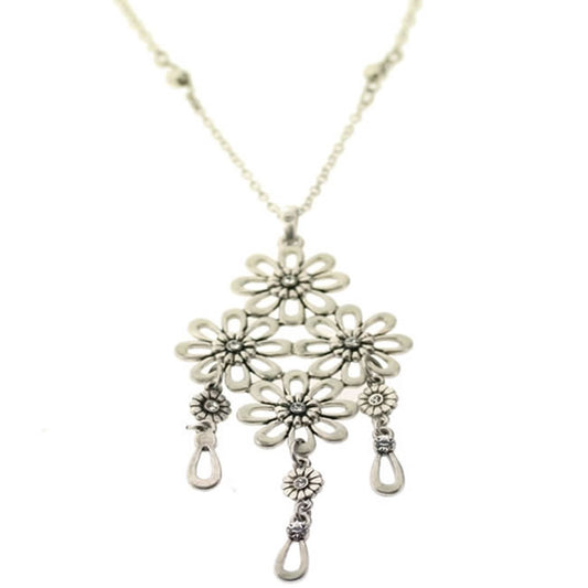 A&C Cotton Lace Long Necklace, Grey/Silver