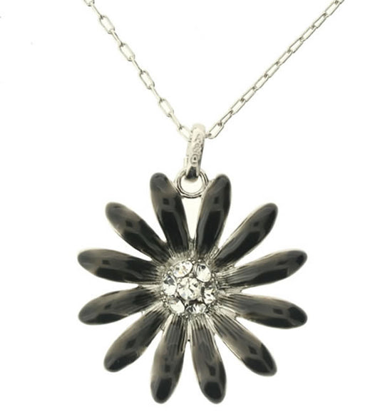 A&C Daisy Stunning Flower Pendant, Black/Silver