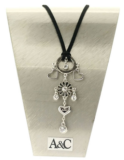 A&C Daisy Pendant On A Suede Thong, Black/Silver