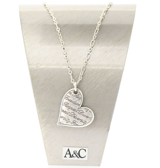 A&C Lovestory Long Heart Pendant Necklace, Silver