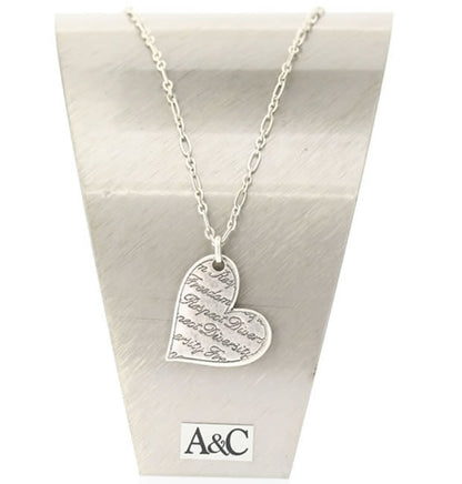 A&C Love Story Long Heart Pendant Necklace, Silver