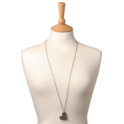 A&C Love Story Long Heart Pendant Necklace, Silver