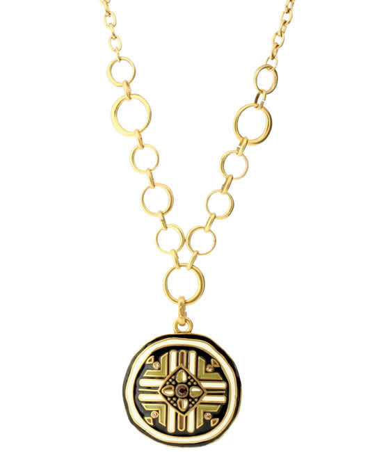 A&C Bogolan Beautiful Pendant Necklace, Black/Brown/Green/Gold