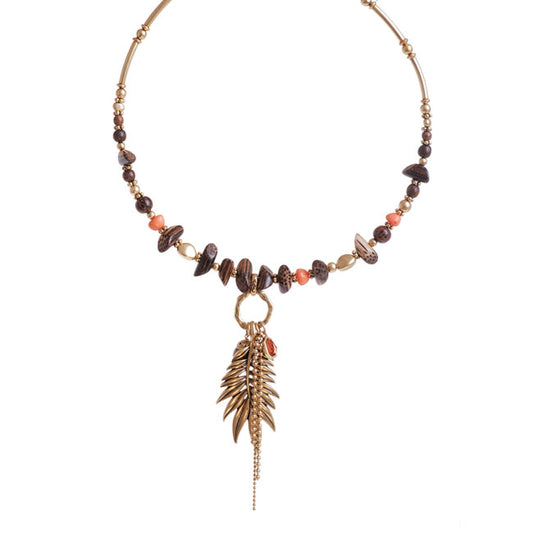 A&C Feather, Adjustable Choker, Coral/Gold