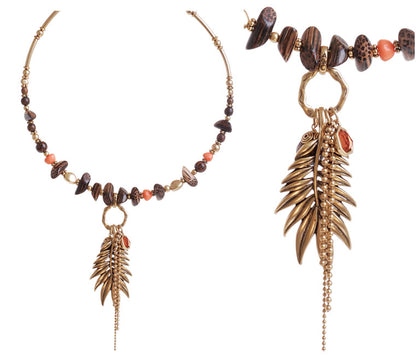 A&C Feather, Adjustable Choker, Coral/Gold
