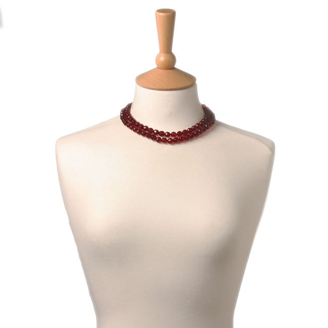 A&C Basically Glass Faceted Beaded Necklace, Dark Red/Silver