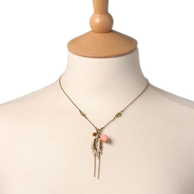 A&C Feather, Simple Necklace, Coral/Gold