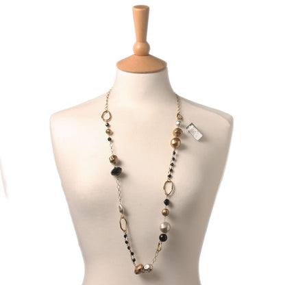 A&C Metal Nuggets Long Necklace, Black/Gold/Silver