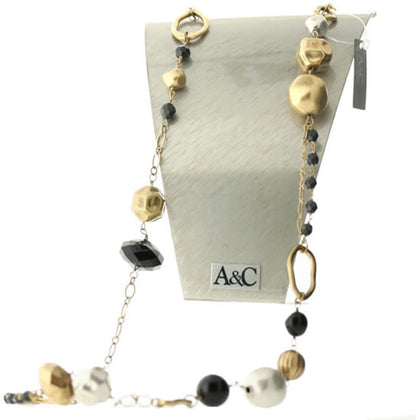 A&C Metal Nuggets Long Necklace, Black/Gold/Silver