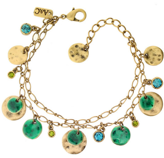 A&C Shabby Metal Lovely Twin Chain Bracelet, Teal/Gold