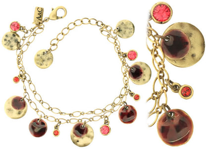 A&C Shabby Metal Lovely Twin Chain Bracelet, Burgundy/Gold