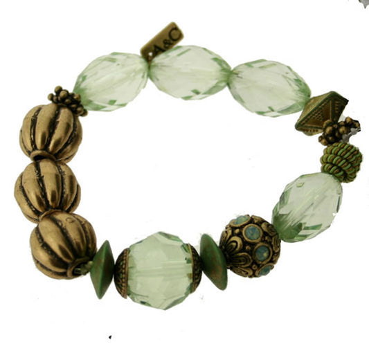 A&C Ethnic Dream Elasticated Bracelet, Green/Gold