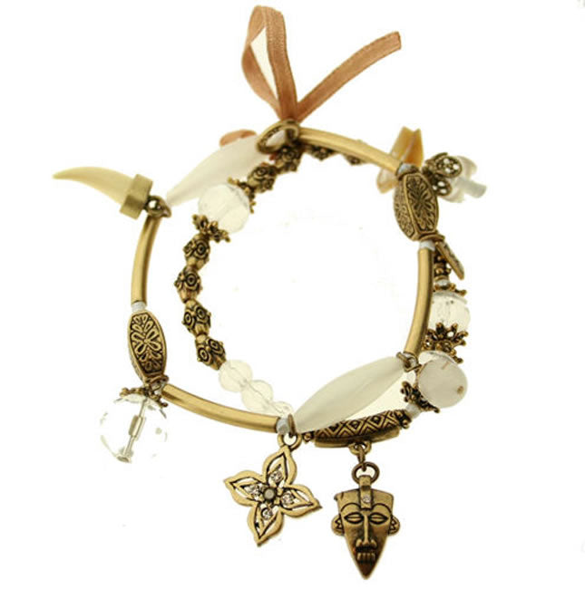 A&C Zanzibar Twin Elasticated Charm Bracelet, Crystal/Gold