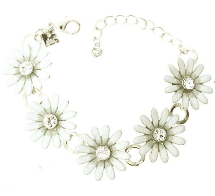A&C Daisy Five Flower Bracelet, White/Silver