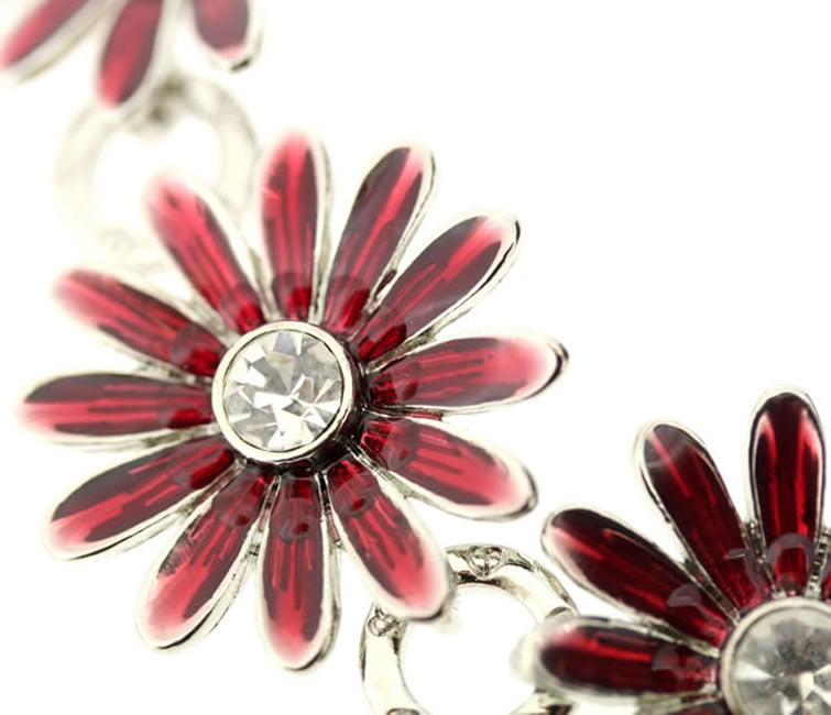 A&C Daisy Five Flower Bracelet, Red/Silver