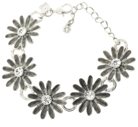 A&C Daisy Five Flower Bracelet, Black/Silver