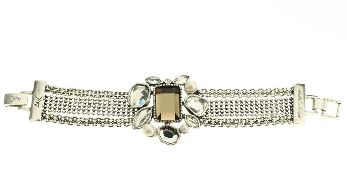 A&C Cinderella Elaborate Bracelet, Crystal/Smokey Brown/Silver